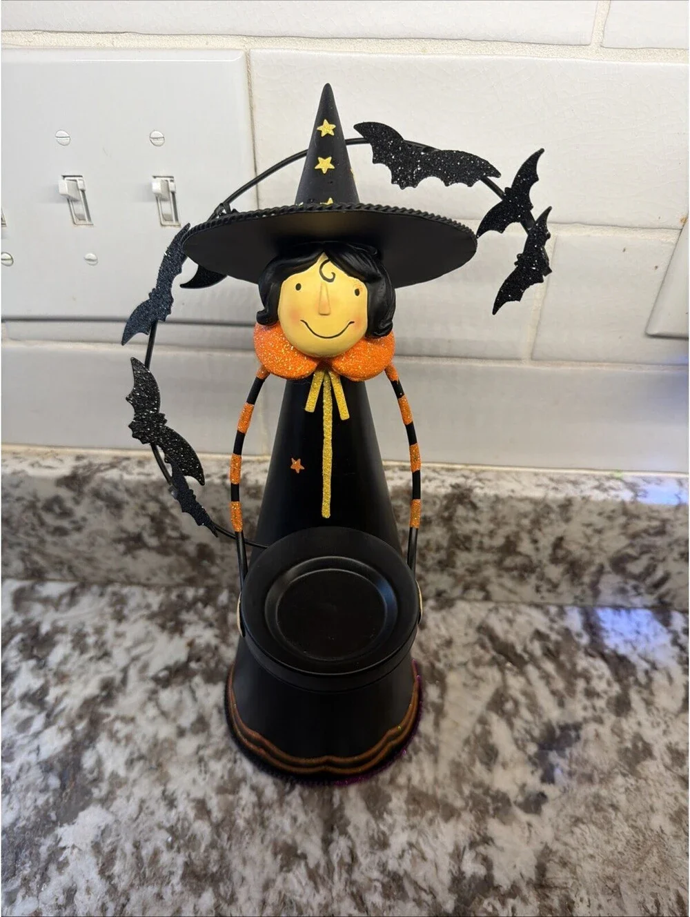 PartyLite Abracadabra Witch Halloween Candle Tealight Holder Glitter Bat Pumpkin